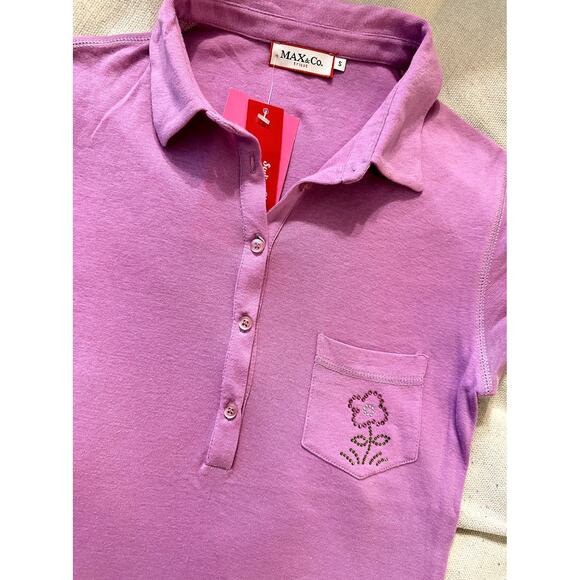 Y2K MAX&Co. Embroidered Lilac Polo Tee | Size Small - Picture 4 of 4